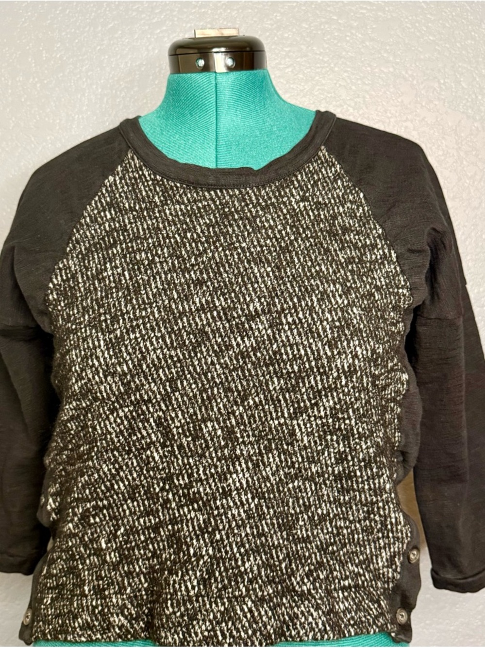 Madewell Black & White Textured Raglan Short Sleeve Top